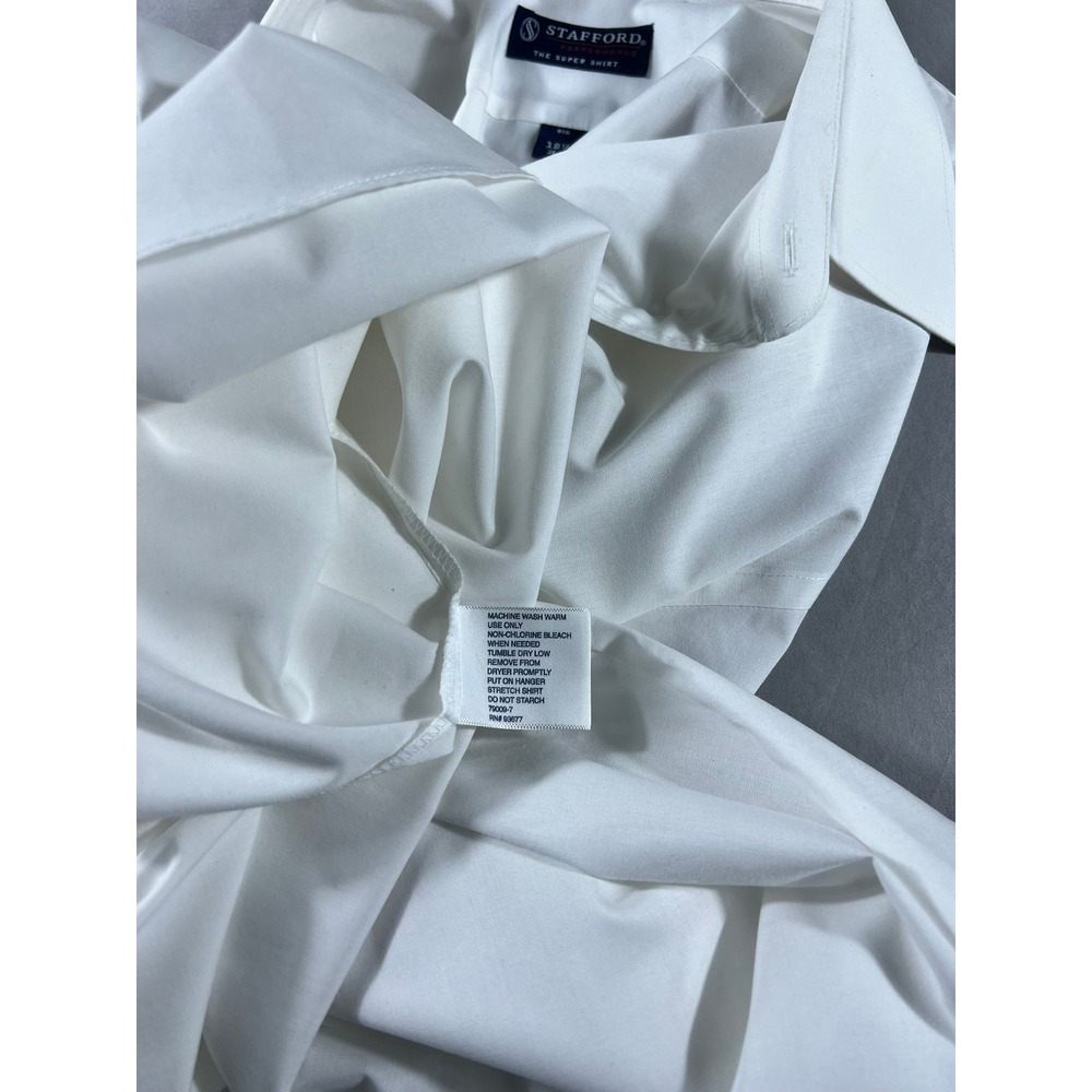 Stafford Performance White Dress Shirt Men's 18.5 36-37 Big & Tall Cotton Blend - Picture 10 of 13